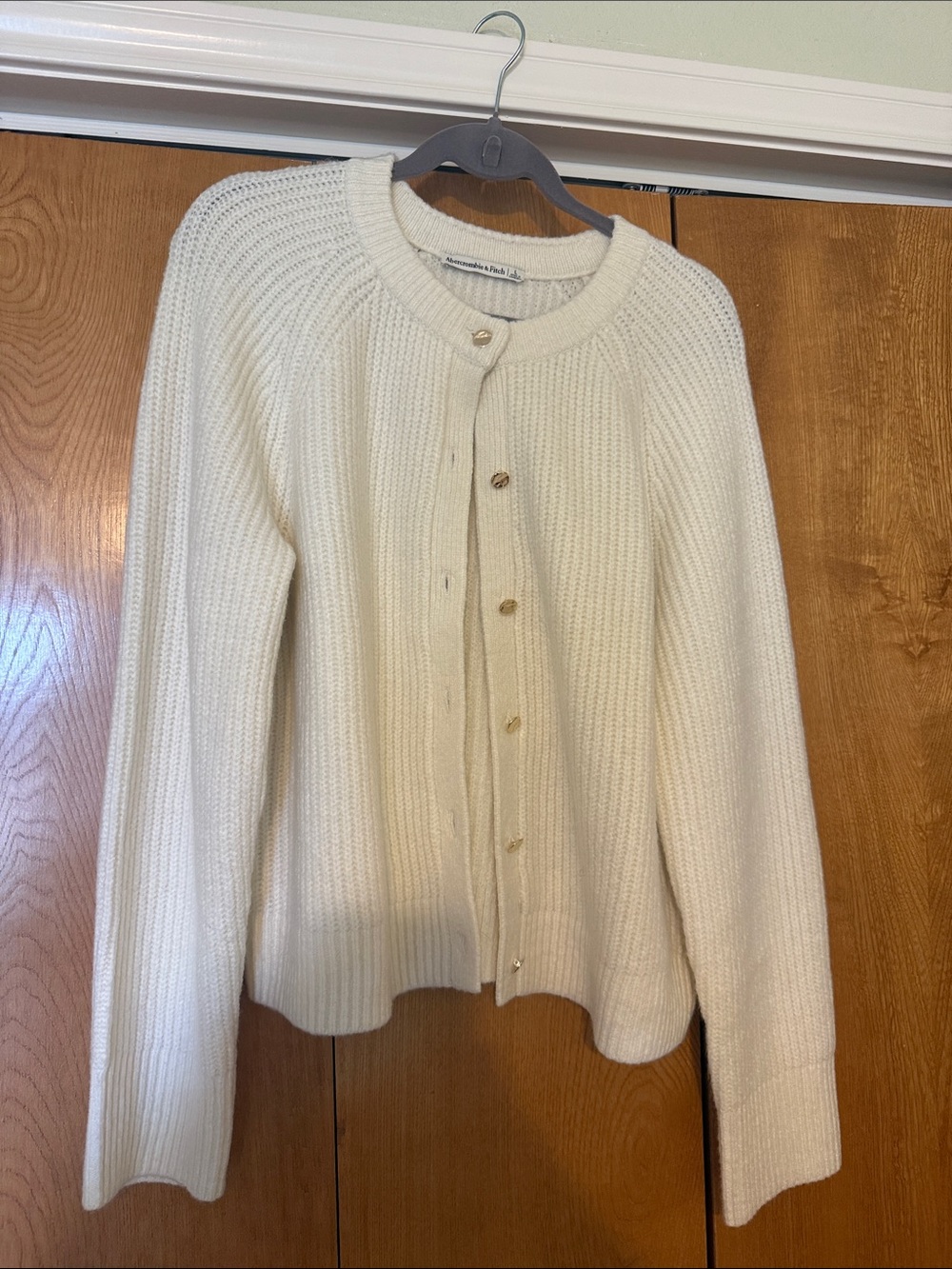 Abercrombie & Fitch Cream Ribbed Button-Front Cardigan